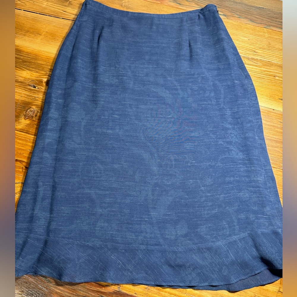 Jaeger Women’s Vintage Floral Heathered Navy Trumpet Pencil Skirt Flax blend 10 - Picture 3 of 14